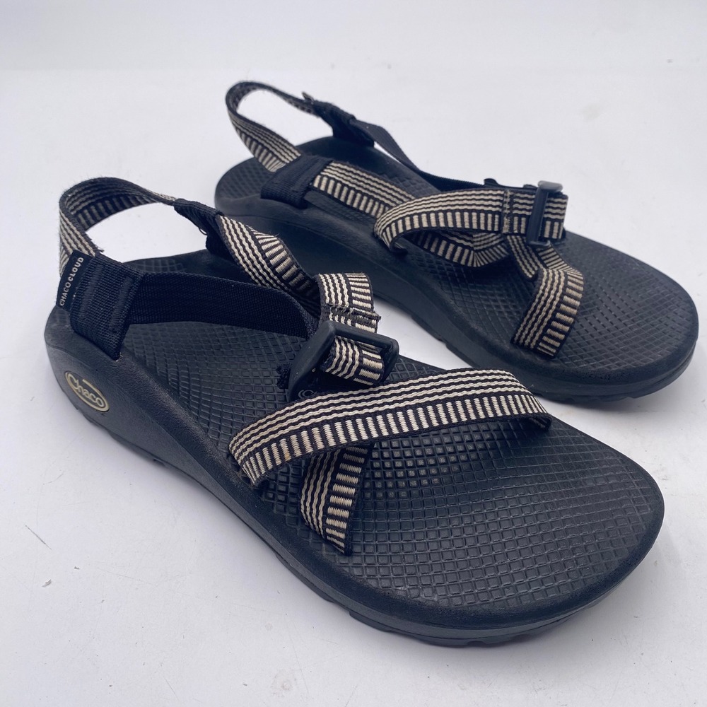 Chaco Z/Cloud Sandal Womens 7 Black White Striped Strappy Hiking Sport Outdoor